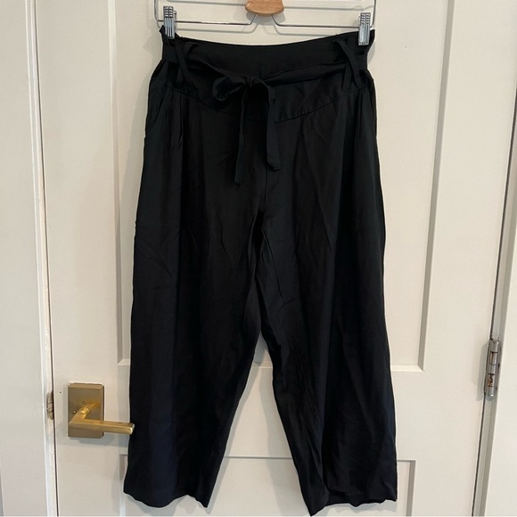 Aller Simplement Black Shirred Cropped Wide Leg Pants Sm/Med - Picture 1 of 12